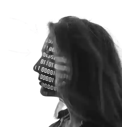 person with code like light on face