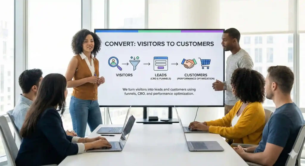 team meeting discussing growth